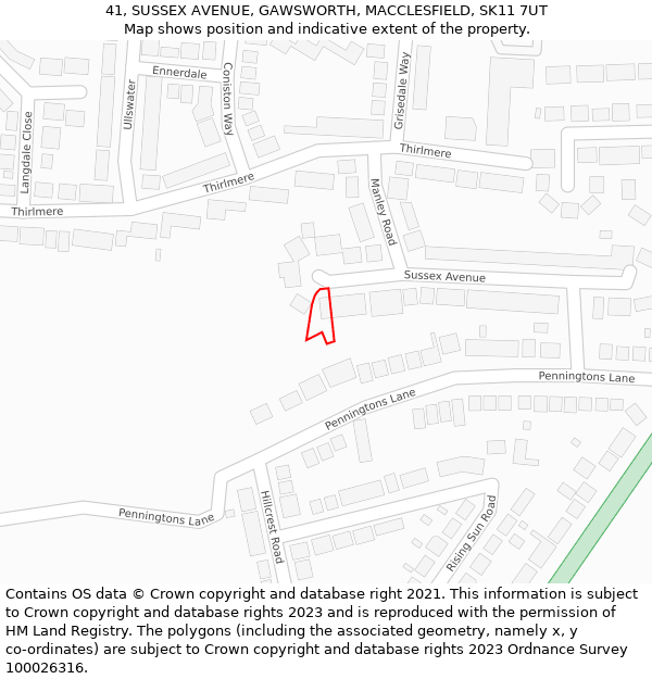 41, SUSSEX AVENUE, GAWSWORTH, MACCLESFIELD, SK11 7UT: Location map and indicative extent of plot