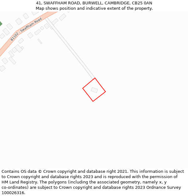 41, SWAFFHAM ROAD, BURWELL, CAMBRIDGE, CB25 0AN: Location map and indicative extent of plot