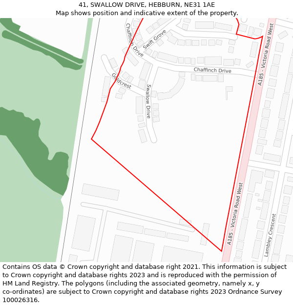 41, SWALLOW DRIVE, HEBBURN, NE31 1AE: Location map and indicative extent of plot