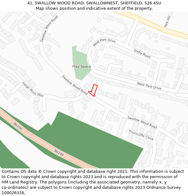 41, SWALLOW WOOD ROAD, SWALLOWNEST, SHEFFIELD, S26 4SU: Location map and indicative extent of plot