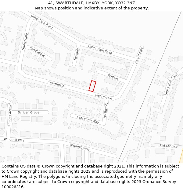 41, SWARTHDALE, HAXBY, YORK, YO32 3NZ: Location map and indicative extent of plot