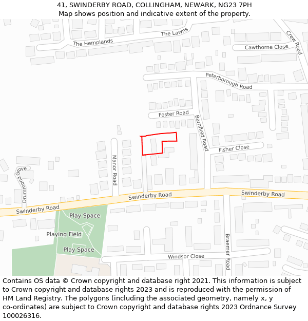 41, SWINDERBY ROAD, COLLINGHAM, NEWARK, NG23 7PH: Location map and indicative extent of plot
