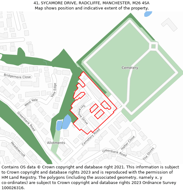 41, SYCAMORE DRIVE, RADCLIFFE, MANCHESTER, M26 4SA: Location map and indicative extent of plot