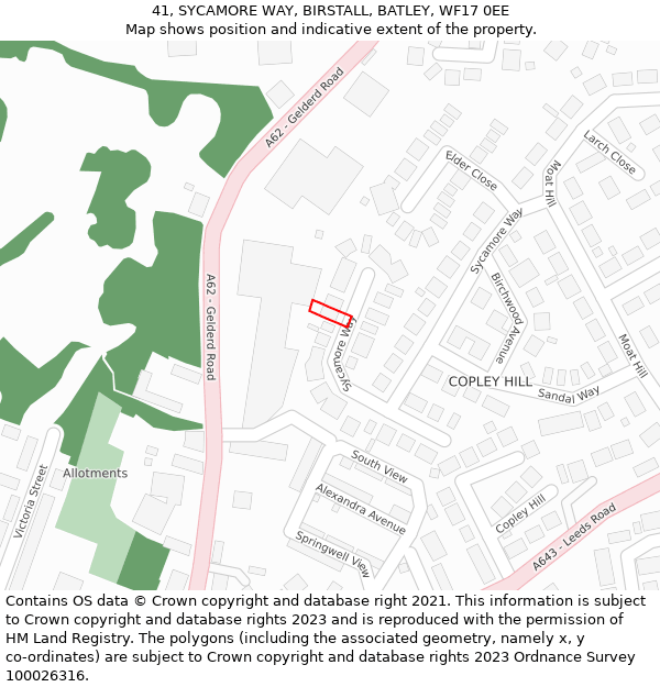 41, SYCAMORE WAY, BIRSTALL, BATLEY, WF17 0EE: Location map and indicative extent of plot