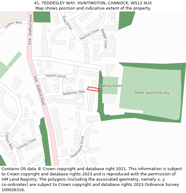 41, TEDDESLEY WAY, HUNTINGTON, CANNOCK, WS12 4UX: Location map and indicative extent of plot