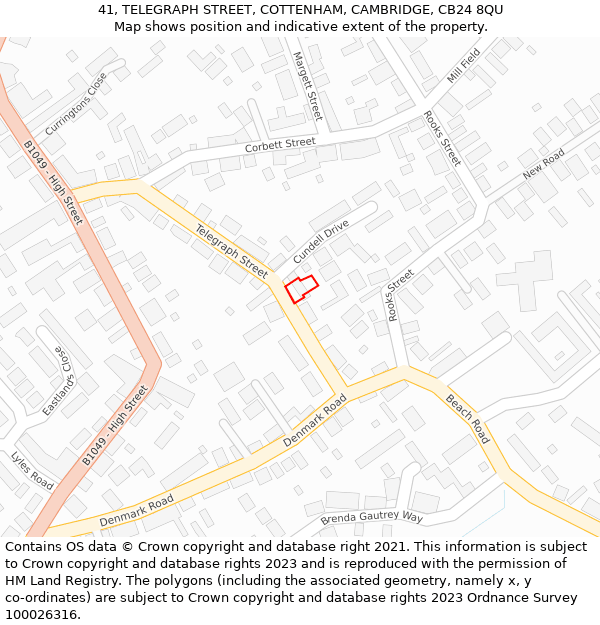41, TELEGRAPH STREET, COTTENHAM, CAMBRIDGE, CB24 8QU: Location map and indicative extent of plot