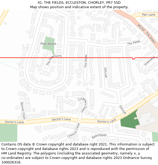 41, THE FIELDS, ECCLESTON, CHORLEY, PR7 5SD: Location map and indicative extent of plot