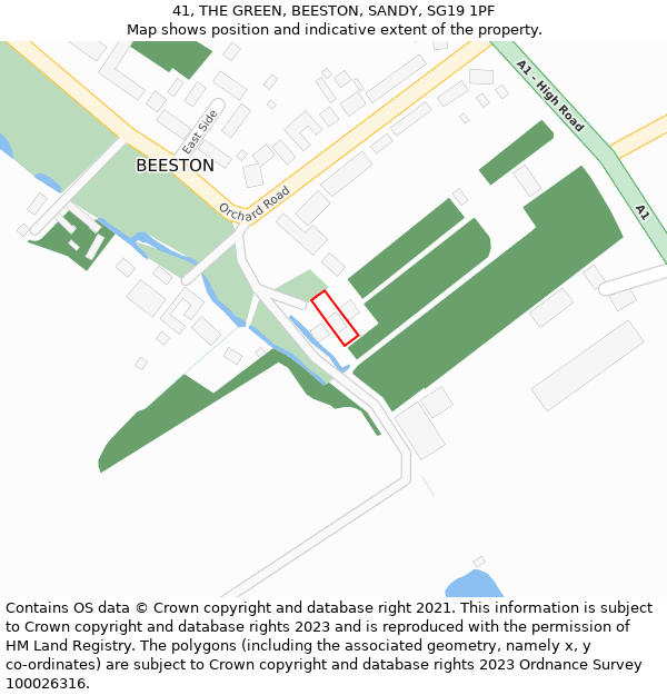 41, THE GREEN, BEESTON, SANDY, SG19 1PF: Location map and indicative extent of plot