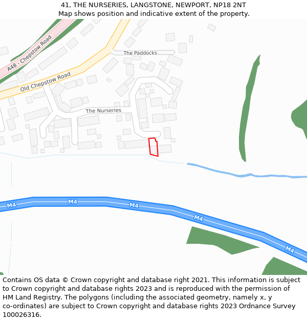 41, THE NURSERIES, LANGSTONE, NEWPORT, NP18 2NT: Location map and indicative extent of plot