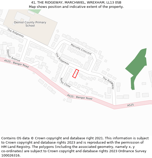 41, THE RIDGEWAY, MARCHWIEL, WREXHAM, LL13 0SB: Location map and indicative extent of plot