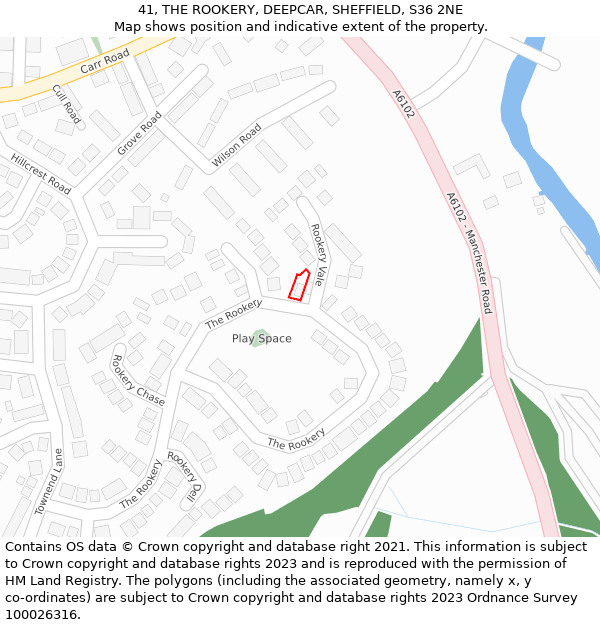 41, THE ROOKERY, DEEPCAR, SHEFFIELD, S36 2NE: Location map and indicative extent of plot