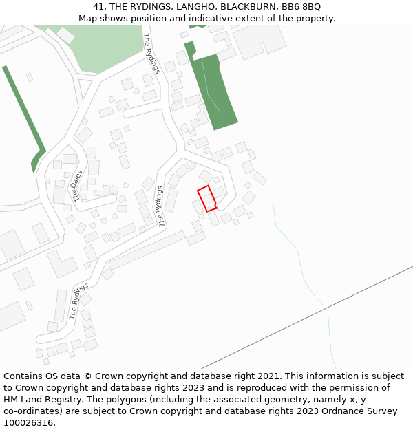 41, THE RYDINGS, LANGHO, BLACKBURN, BB6 8BQ: Location map and indicative extent of plot