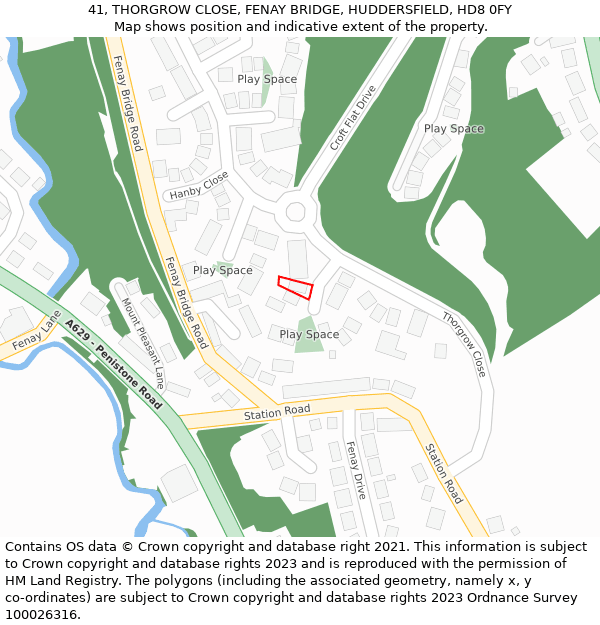 41, THORGROW CLOSE, FENAY BRIDGE, HUDDERSFIELD, HD8 0FY: Location map and indicative extent of plot