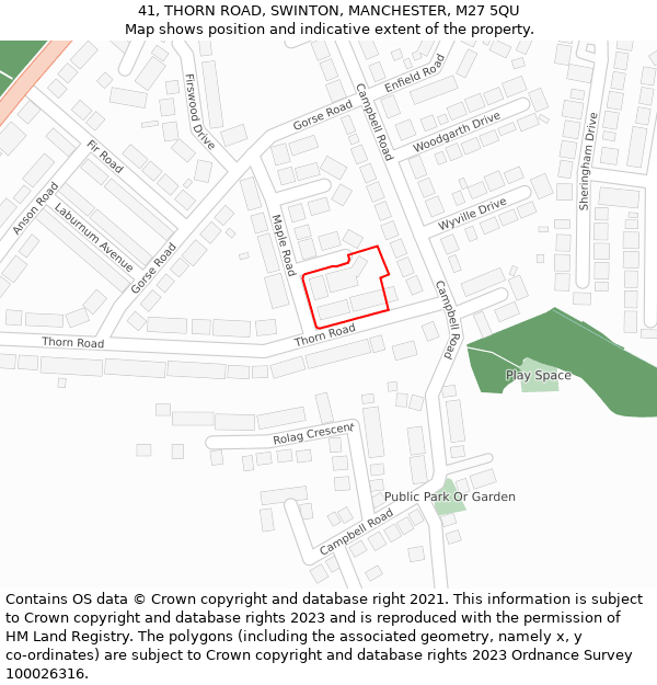 41, THORN ROAD, SWINTON, MANCHESTER, M27 5QU: Location map and indicative extent of plot