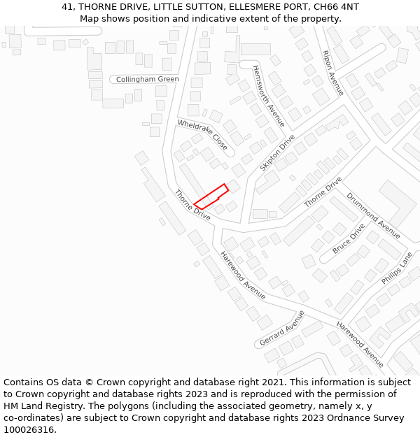 41, THORNE DRIVE, LITTLE SUTTON, ELLESMERE PORT, CH66 4NT: Location map and indicative extent of plot