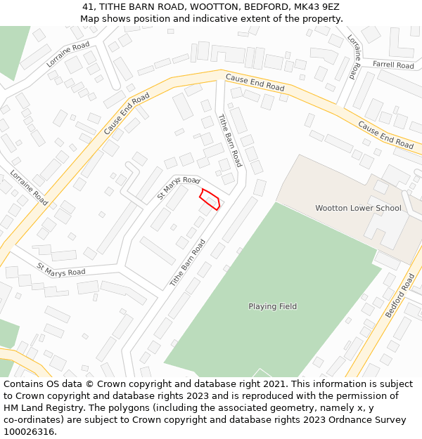 41, TITHE BARN ROAD, WOOTTON, BEDFORD, MK43 9EZ: Location map and indicative extent of plot