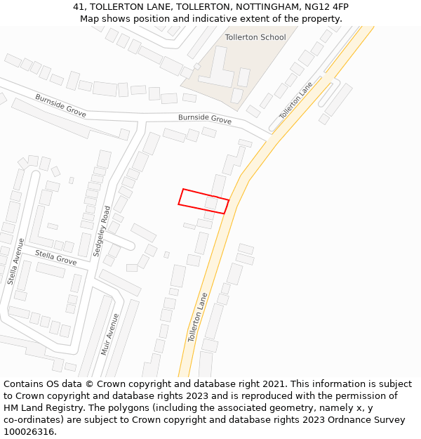 41, TOLLERTON LANE, TOLLERTON, NOTTINGHAM, NG12 4FP: Location map and indicative extent of plot