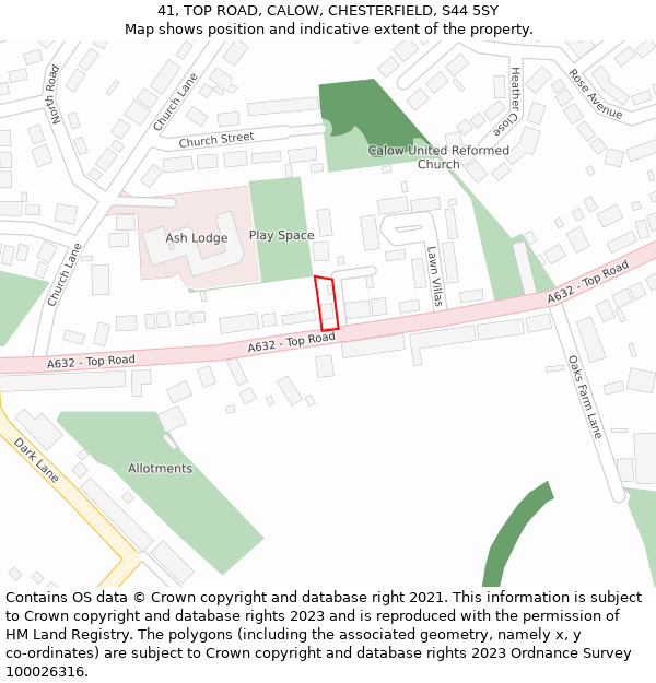 41, TOP ROAD, CALOW, CHESTERFIELD, S44 5SY: Location map and indicative extent of plot