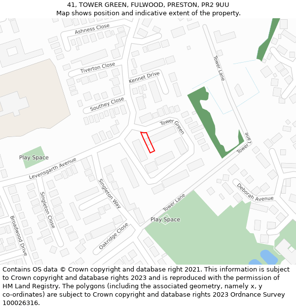 41, TOWER GREEN, FULWOOD, PRESTON, PR2 9UU: Location map and indicative extent of plot