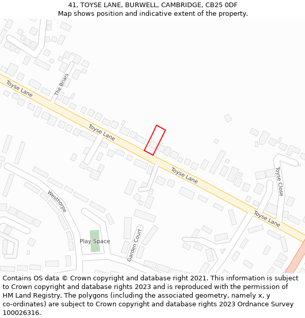 41, TOYSE LANE, BURWELL, CAMBRIDGE, CB25 0DF: Location map and indicative extent of plot