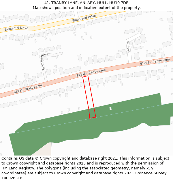 41, TRANBY LANE, ANLABY, HULL, HU10 7DR: Location map and indicative extent of plot