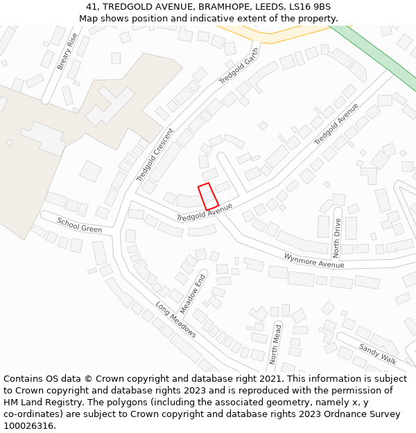 41, TREDGOLD AVENUE, BRAMHOPE, LEEDS, LS16 9BS: Location map and indicative extent of plot
