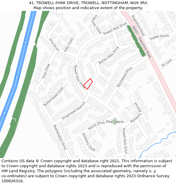 41, TROWELL PARK DRIVE, TROWELL, NOTTINGHAM, NG9 3RA: Location map and indicative extent of plot