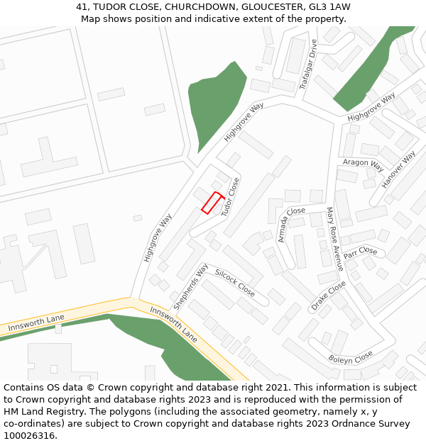 41, TUDOR CLOSE, CHURCHDOWN, GLOUCESTER, GL3 1AW: Location map and indicative extent of plot