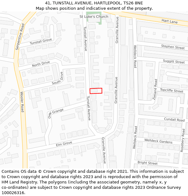 41, TUNSTALL AVENUE, HARTLEPOOL, TS26 8NE: Location map and indicative extent of plot