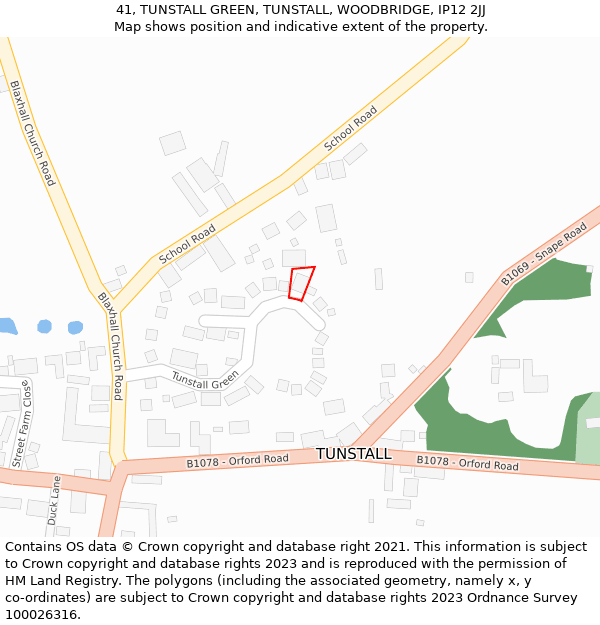 41, TUNSTALL GREEN, TUNSTALL, WOODBRIDGE, IP12 2JJ: Location map and indicative extent of plot