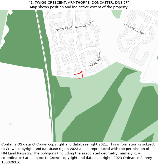 41, TWIGG CRESCENT, ARMTHORPE, DONCASTER, DN3 2FP: Location map and indicative extent of plot