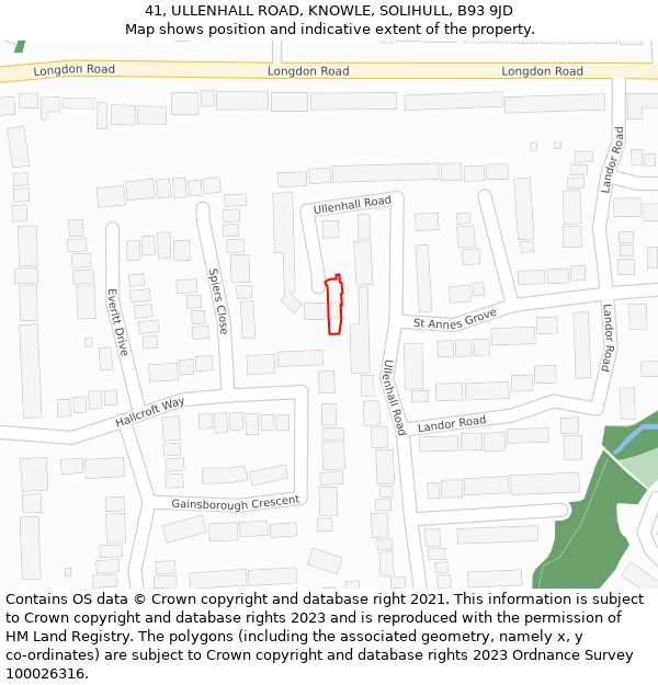 41, ULLENHALL ROAD, KNOWLE, SOLIHULL, B93 9JD: Location map and indicative extent of plot