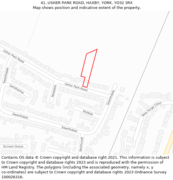 41, USHER PARK ROAD, HAXBY, YORK, YO32 3RX: Location map and indicative extent of plot