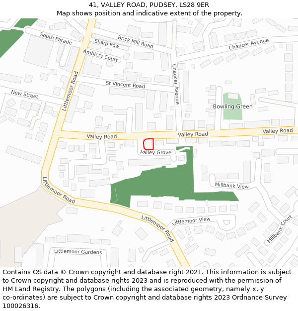 41, VALLEY ROAD, PUDSEY, LS28 9ER: Location map and indicative extent of plot