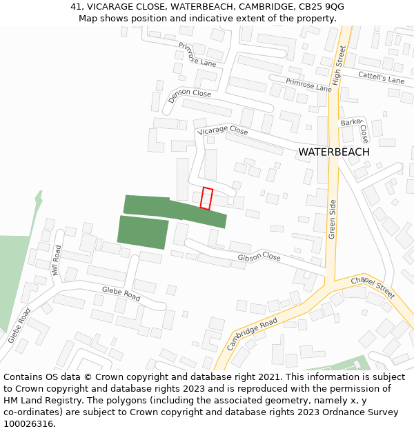 41, VICARAGE CLOSE, WATERBEACH, CAMBRIDGE, CB25 9QG: Location map and indicative extent of plot