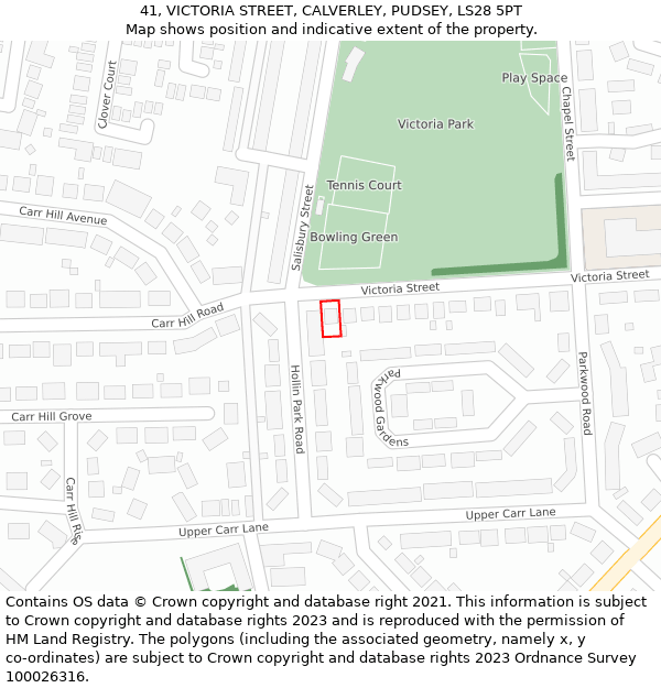 41, VICTORIA STREET, CALVERLEY, PUDSEY, LS28 5PT: Location map and indicative extent of plot