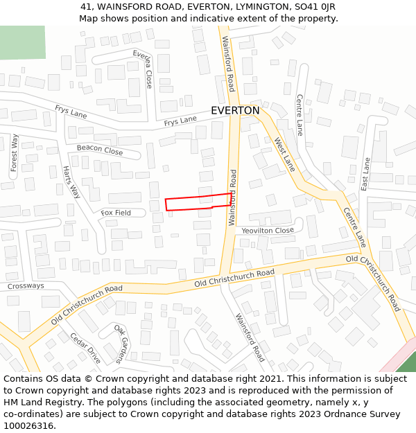 41, WAINSFORD ROAD, EVERTON, LYMINGTON, SO41 0JR: Location map and indicative extent of plot