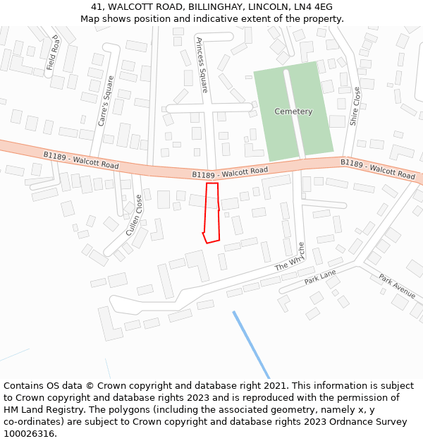 41, WALCOTT ROAD, BILLINGHAY, LINCOLN, LN4 4EG: Location map and indicative extent of plot