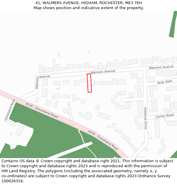 41, WALMERS AVENUE, HIGHAM, ROCHESTER, ME3 7EH: Location map and indicative extent of plot