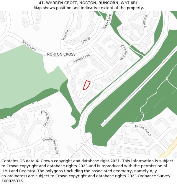 41, WARREN CROFT, NORTON, RUNCORN, WA7 6RH: Location map and indicative extent of plot