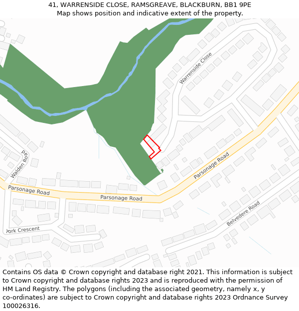 41, WARRENSIDE CLOSE, RAMSGREAVE, BLACKBURN, BB1 9PE: Location map and indicative extent of plot