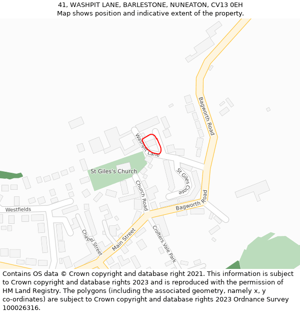 41, WASHPIT LANE, BARLESTONE, NUNEATON, CV13 0EH: Location map and indicative extent of plot