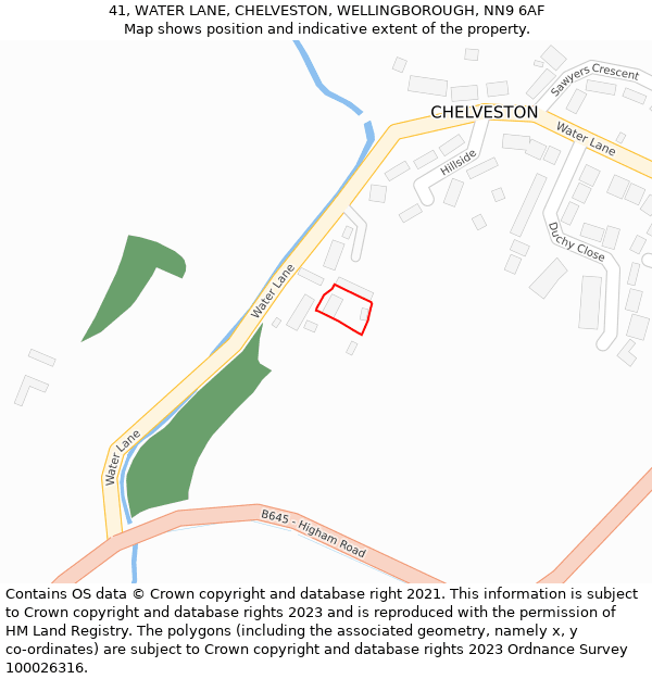 41, WATER LANE, CHELVESTON, WELLINGBOROUGH, NN9 6AF: Location map and indicative extent of plot