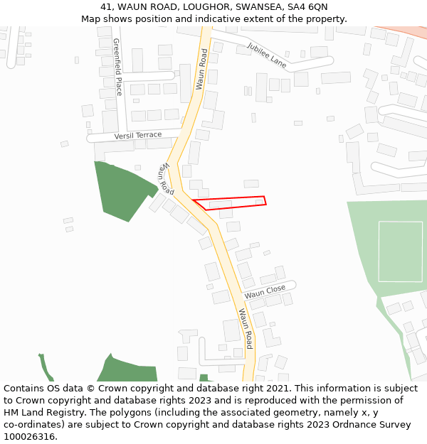 41, WAUN ROAD, LOUGHOR, SWANSEA, SA4 6QN: Location map and indicative extent of plot