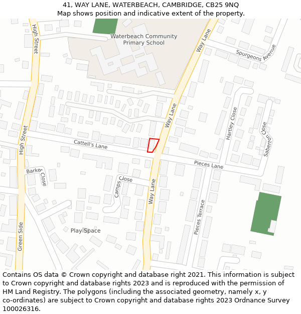 41, WAY LANE, WATERBEACH, CAMBRIDGE, CB25 9NQ: Location map and indicative extent of plot