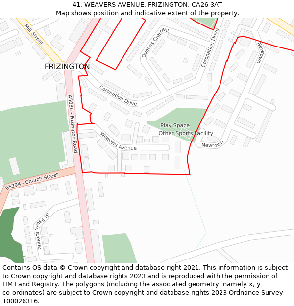 41, WEAVERS AVENUE, FRIZINGTON, CA26 3AT: Location map and indicative extent of plot