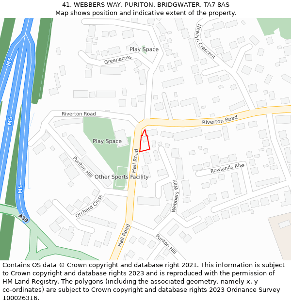 41, WEBBERS WAY, PURITON, BRIDGWATER, TA7 8AS: Location map and indicative extent of plot