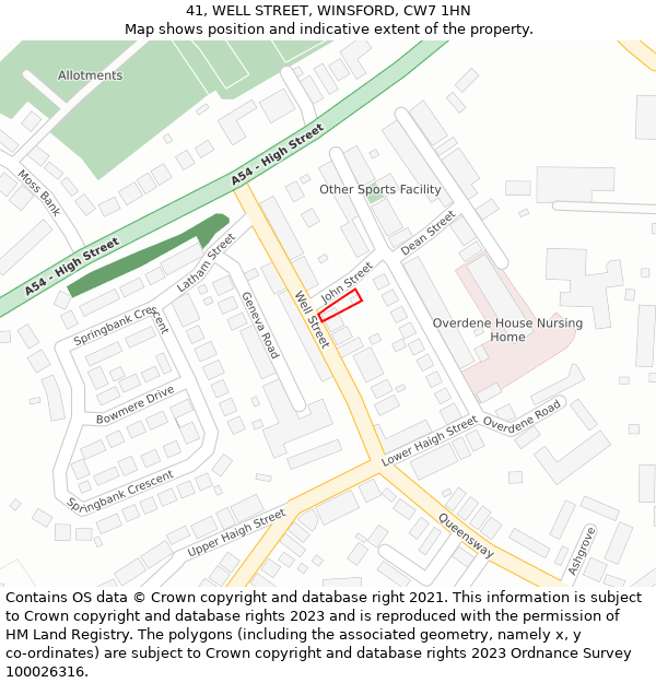 41, WELL STREET, WINSFORD, CW7 1HN: Location map and indicative extent of plot