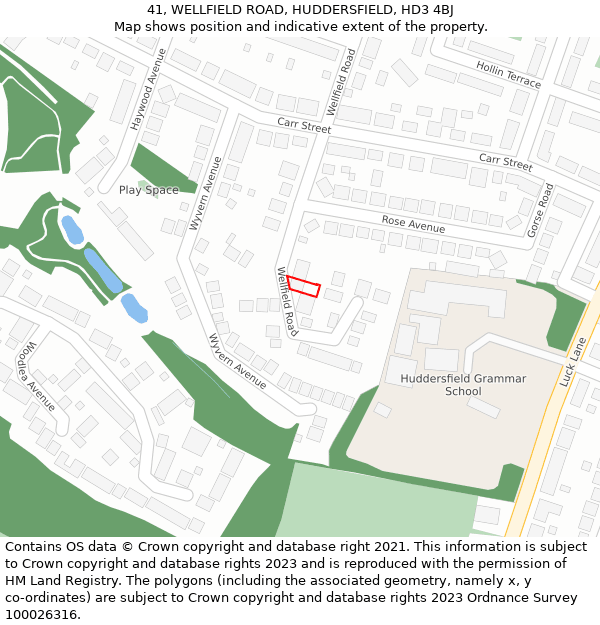 41, WELLFIELD ROAD, HUDDERSFIELD, HD3 4BJ: Location map and indicative extent of plot