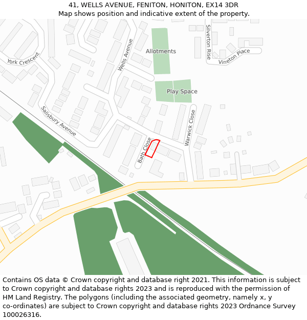 41, WELLS AVENUE, FENITON, HONITON, EX14 3DR: Location map and indicative extent of plot